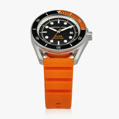 Michael Kors Maritime Three-Hand Black Dial Orange Silicone Strap Watch for Men